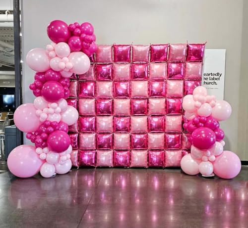 50pcs Hot Pink and Pink Square Foil Balloons Wall Backdrop with 147pcs Balloon Garland Arch Kit, Double Sided Balloon Tunnel for Anniversary Bachelorette Birthday Valentines Party Decorations - Image 4