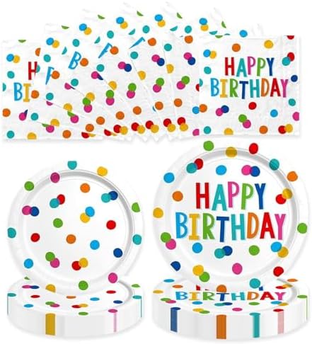 60PCS Happy Birthday Paper Plates and Napkins, Rainbow Dot, Kids by Unknown