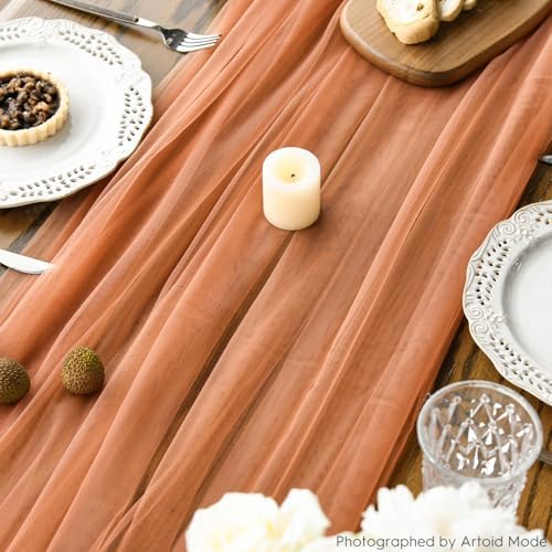 Artoid Mode Terracotta Gauze Table Runner 120 Inch 10FT, Seasonal Sheer Kitchen Dining Holiday Wedding Birthday Baby Shower Table Decor for Home Party - Image 6