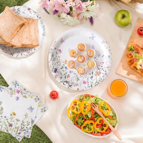 96PCS Wildflower Paper Plates and Napkins, Disposable Floral Plates for Bridal Shower, Garden Party, Wedding, Mother's Day, Spring Party, Baby Shower, Afternoon Tea Party - Image 6