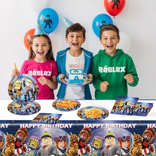 Roblo-x Party Supplies 41pck include 20 plates, 20 napkins 1Tablecloth for the birthday Robot party decoration - Image 6