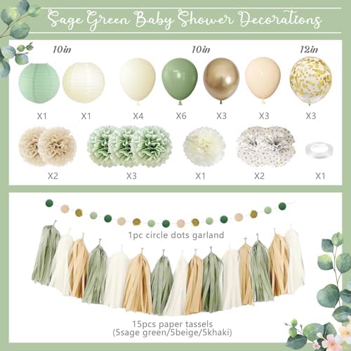 Amandir Sage Green Baby Shower Decorations Welcome Baby Banner - Image 2