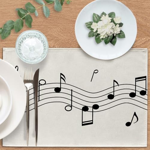 Vintage Music Sheets Placemats Set of 4, Retro Musical Notes Staff - Image 4
