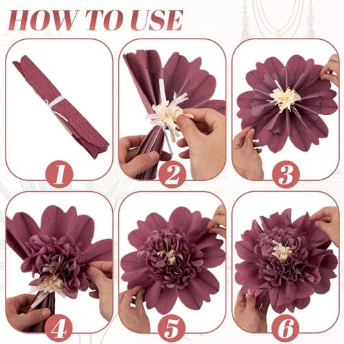 SUNBEAUTY 6 Pcs Large Boho Tissue Paper Flowers 12'' Giant Crepe Paper Flowers Decorations for Birthday Mexican Fiesta Spring Wedding Flower Backdrop Baby Bridal Shower Carnival Party Wall Decor - Image 4