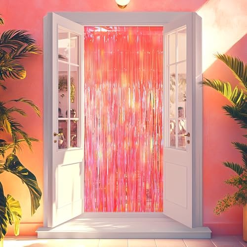 2 Pack Orange Party Streamers Backdrop Curtains, 3.3x8.2ft Holographic Tinsel Foil Curtain Photo Booth Props for Birthday, Wedding, Holiday Celebration, Bachelorette, Theme Decorations - Image 6