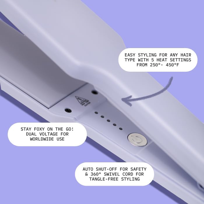 FoxyBae Flat Iron Hair Straightener - Sleek & Slay 1.75" Wide Plate Ceramic Flat Iron - Dual Voltage Portable Professional Hair Straightener Iron Hot Tools Locks in Moisture & Shine [Lavender] - Image 4