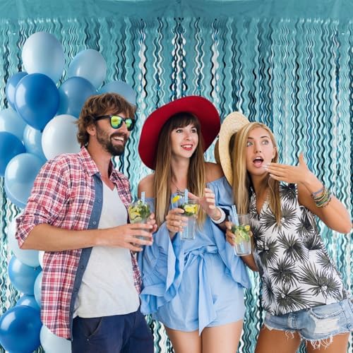 GOER 6.4 ft x 7.22 ft Metallic Tinsel Foil Fringe Curtains,Pack of 2 Party Streamer Backdrop for Birthday,Graduation Decorations and New Year Eve (Wavy Light Blue) - Image 4