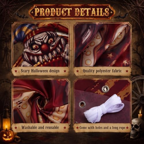 Peryiter 3 Pcs Halloween Door Decorations Spooky Circus Porch Banner - Image 3