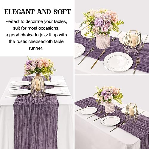 Grape 10FT Cheesecloth Table Runner Boho Gauze Fabric Table Runner Rustic Sheer Runner for Wedding Bridal Baby Shower Birthday Party Boho Table Decor（1 Pack Grape） - Image 3