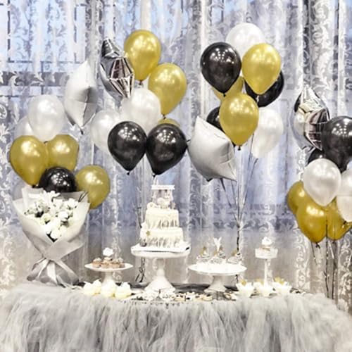 72 Pack Black Gold Confetti Balloons Kit, 12 Inch Black Gold White Balloons and Gold Confetti Balloons with Balloon Ribbons for Graduation Birthday Wedding Baby Shower Party Decorations - Image 7