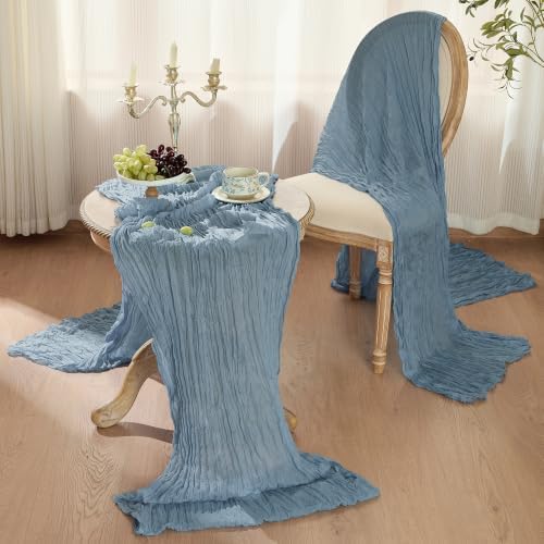 Dusty Blue Cheesecloth Table Runner 120inch Boho Gauze Home Decor - Image 6