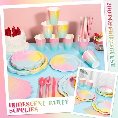 Natnarr Iridescent Pastel Party Supplies, 200 Pcs For 25 Guests - Image 5