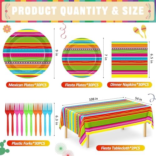 122 Pcs Day of the Dead Paper Plates and Napkins Sets 30 Mexican Tablecloth - Image 2