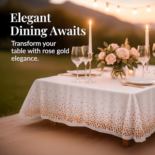 Prestee Rose Gold Plastic Rectangle Tablecloths Pack of 12-54" x 108" Disposable Table Cloths for Parties, Heavy-Duty Waterproof and Stain-Resistant Tablecloth for Thanksgiving, Weddings, Holidays - Image 3
