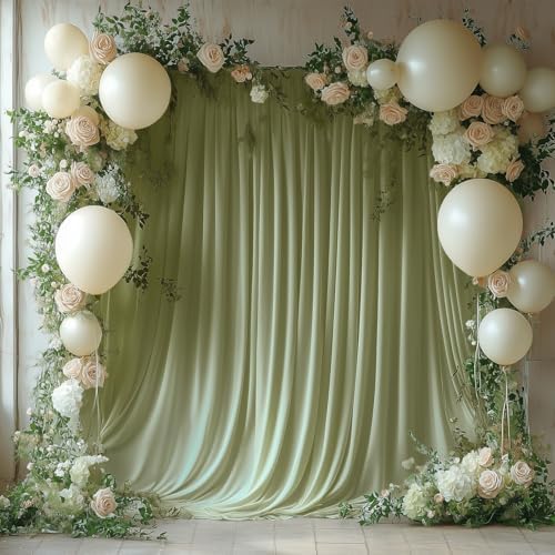10x10FT Sage Green Backdrop Curtains for Wedding Parties, Wrinkle Free Photo Backdrop Curtains for Wedding Birthday Party Baby Shower, Fabric Drape with Rod Pockets 5ft x 10ft, 2 Panels - Image 2