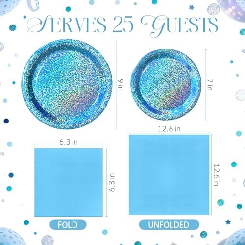 Light Blue Iridescent Party Plates & Napkins, 75 Pcs Decoration Tableware - Image 2