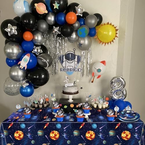 Outer Space Party Supplies for 20 Guests, Include Astronaut Planet Paper Plates, Napkins, Forks, Outer Solar System Tablecloth for Kids Birthday Party Solar System Theme Party Decorations - Image 6