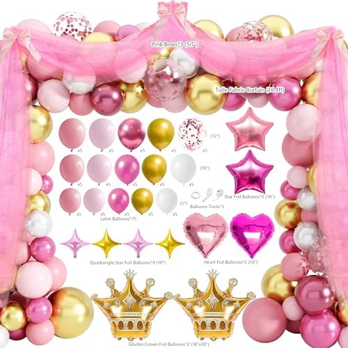THAWAY Princess Birthday Decorations Pink Gold Balloon Arch Backdrop Set - Image 3
