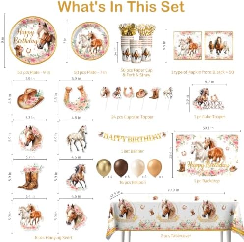 Xynic 361Pcs Horse Birthday Decorations Tableware Set, 50 Serves - Image 2