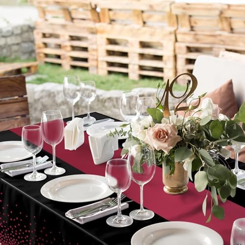3Pcs Black and Maroon Tablecloth Party Decorations,Plastic Black Table Cloth Printed Maroon Table Runner Disposable Rectangle Table Cover for Birthday Wedding Graduation Anniversary Party,54x108Inch - Image 5