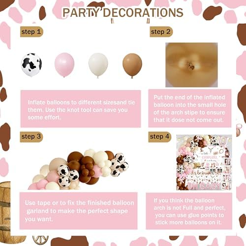 Cowgirl Baby Shower Decorations for Girl - Western Theme Party Supplies Include Balloon Garland Arch Kit, Backdrop, Tablecloth, 4 Boxes, Horseshoe Foil Balloon - A Little Cowgirl is on the Way Pink - Image 6