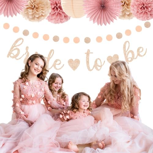 Blush-Pink Rose-Gold Bridal-Shower Fall Party-Decorations - 31pcs Bride to Be Sign Banner,Bachelorette Paper Lanterns,Wedding Streamers Garland,Boho Peach Tissue Pom Poms Fans Decor Supplies Burgleda - Image 6