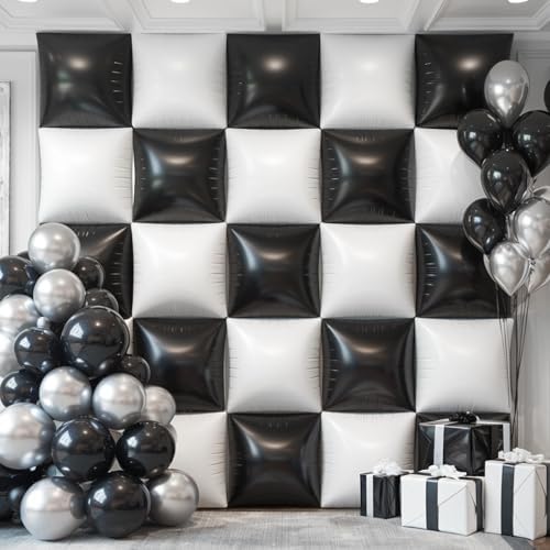 Black White Square Foil Balloon Wall,25Pcs Double Sided Foil Balloons - Image 5
