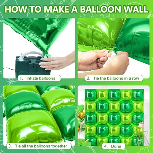NISOCY 25PCS Green and Light Green Neon Square Foil Balloons Wall Backdrop - Image 4