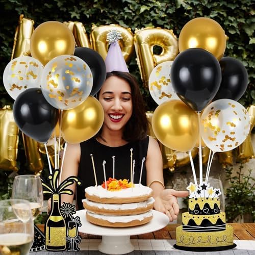 6 Sets Birthday Balloon Stand Kit for Table Happy Birthday Black Gold Balloon Centerpiece Decor Black and Gold Balloon Stand Kit for 40th 50th 60th 70th Birthday Party Decoration - Image 6