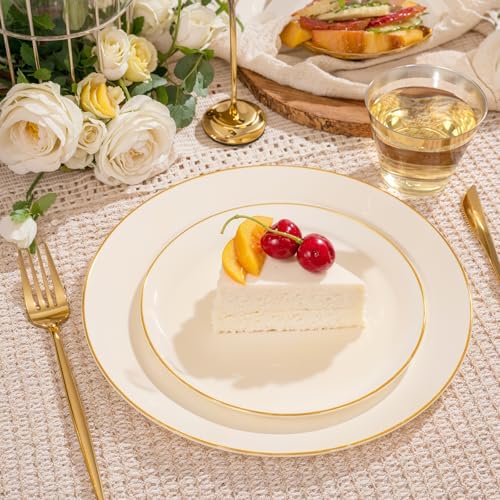 bUCLA 150PCS Ivory Plastic Plates - Heavy Duty Cream Disposable for Party, Thanksgiving, Fall Harvest & Autumn- Include 25 Each（Dinner & Dessert） Plates, 25 Knives, 25 Forks, 25 Spoons & 25 Cups - Image 3