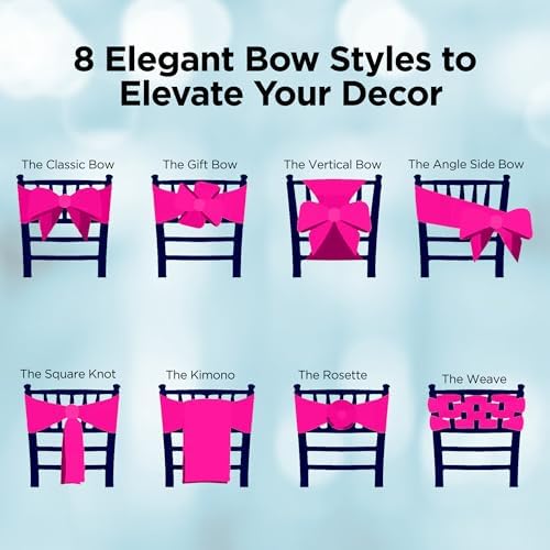 Leading Linens 10 pcs Fuchsia 108"x8" Satin Bow Sash Chair Cover Decoration - Image 5