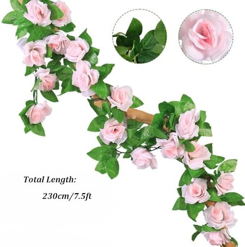 YRIOWMI 10PCS Fake Rose Garland, 7.5Ft Artificial Vines Flowers Hanging Rose Vine forfor Table Wedding Backdrop Arch Wall Party Mantle Festival Decor (Pink) - Image 4