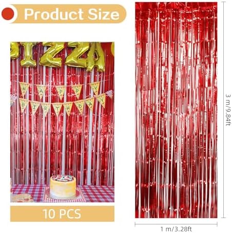 10 Pack Red Foil Curtain Backdrop 3.2ft x 9.8ft Metallic Tinsel Foil Fringe Curtains Streamer Photo Booth Backdrop for Birthday Party Engagement Bachelorette Party Decorations (Red) - Image 3