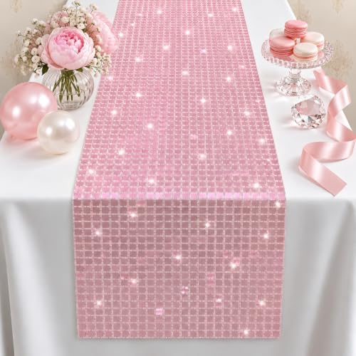 Disco Party Decorations - Pink Glitter Disco Table Runner by OHOME