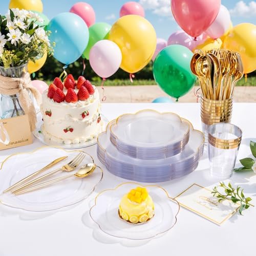 ejonirinjonir 180pcs Clear and Gold Plastic Plates for Wedding Reception - Image 6