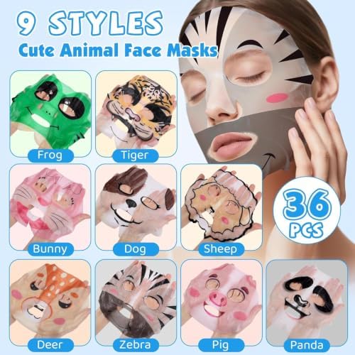 36 Pack Cute Animal Kids Face Mask, Sheet Collagen Moisturizing Face Mask - Image 3