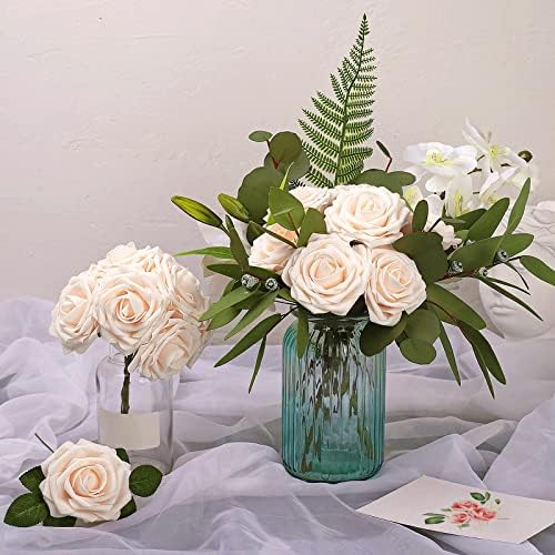 AmyHomie Champagne Rose 25pcs Real Looking Artificial Flowers w/Stem - Image 5
