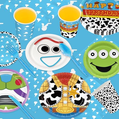 171pcs Toy Birthday Party Supplies Include Paper Plates Napkins Cups Banner - Image 6