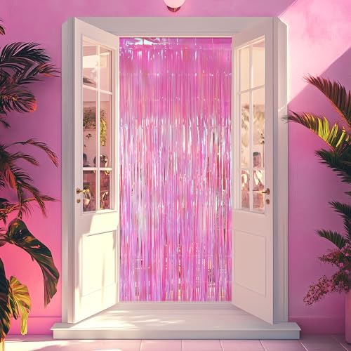 2 Pack Hot Pink Iridescent Streamers Backdrop, 3.3x6.6ft Foil Fringe Curtains Holographic Door Tinsel Streamers Photo Booth Prop for Birthday, Wedding, Holiday, Bachelorette, Theme Party Decorations - Image 7