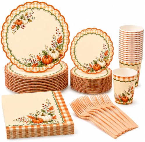 Fall Party Tableware Set, 128 PCS, Serves 24 for Thanksgiving by Unknown