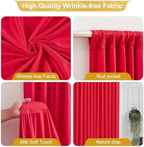 40x10FT Red Backdrop Curtains for Wedding Christmas, Wrinkle Free Polyester Photography Backdrop Drapes for Wedding Baby Shower Birthday Parties Stage Background Stand Decorations 4x10ft,10 Panels - Image 2