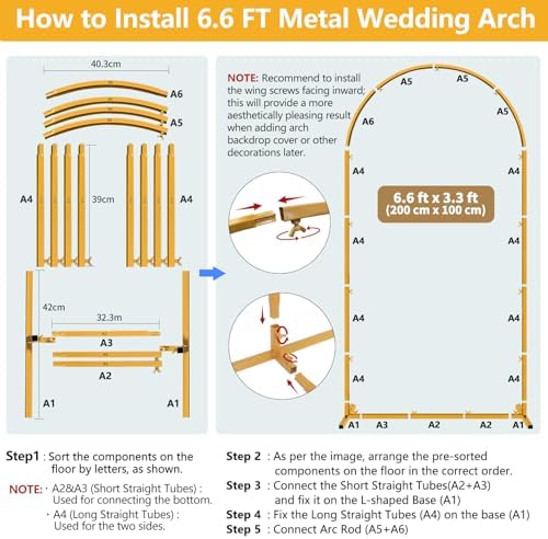6.6 FT Wedding Arch Backdrop Stand for Party, Balloon Arch Stand, Wedding Arches for Ceremony, Metal Gold Arch Frame Backdrop Stand for Bridal Baby Showers Birthday Decoration Photo - Image 6