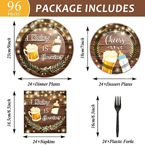 96Pcs A Baby is Brewing Baby Shower Party Supplies Set Plates Napkins Tableware Kit for Birthday Party Paper Tableware Set Table Decorations Favors Serves 24 Guests with Forks - Image 2