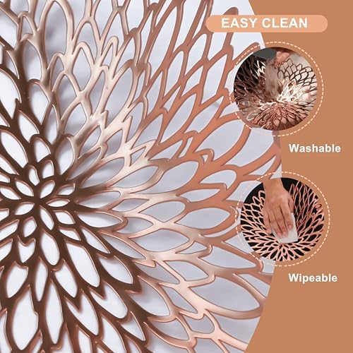 Snowkingdom 18 Pack Rose Gold Placemats Bulk Metallic Pressed Vinyl for Mother's Day Dinning Table Decoration Floral Mats Round Floral Charger Decoration for Weddings Christmas Holiday - Image 6