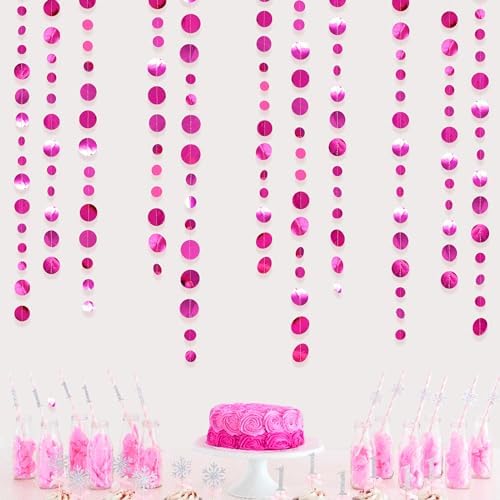 Hot Pink Party Decorations Circle Dots Garland Metallic Rose Pink Hanging Paper Polka Dots Streamer for Bachelorette Birthday Engagement Wedding Bridal Shower Anniversary Party Supplies - Image 7