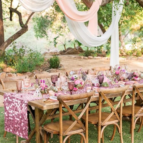 Pufogu 12 "x 108" Sequin Table Runner, Pink Glitter Premium Big Sequin Table Runner, Rectangle Table Runners for Halloween, Christmas, Wedding Party, Birthday Party, Banquet Decor (1 Pack). - Image 6