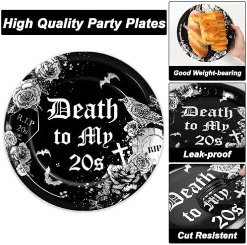 50 Guests 30th Birthday Plates and Napkins Party Supplies Death to My 20s Party Decorations Rip To My 20s Disposable Tableware Set Death To My Twenties Dinnerware Favor for Men Women, 200PCS - Image 3