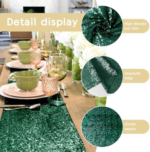 10 Packs 12 x 72 inches Sequin Table Runner, Hunter Green Glitter Table Runner for Birthday Party Supplies Wedding Engagement Baby Shower Holiday Celebration Event Decorations - Image 5