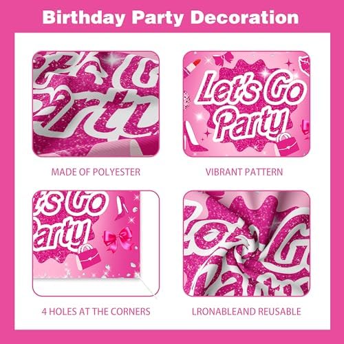 Hot Pink Party Decorations For Girls,Banner,Pink Balloons,Tablecloth,Paper pom poms Party Supplies for Women - Image 5