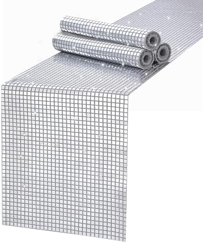 MoKoHouse Glitter Disco Party Table Runner: 4 Packs 13 x 72 Inches - Silver Mirror Sequin Table Runners for Retro 70s 80s Theme Disco Ball Birthday Bachelorette Dance Party Supplies Table Decorations by MokoHouse